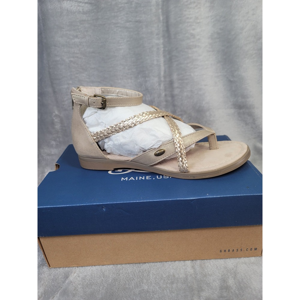 GH Bass Lily Metallic Gold Gladiator Sandals Cushion Step Flat Thong 8.5 Resort